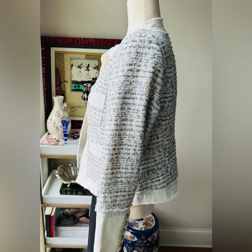 Nanette Lepore Tweed Blazer in White and Blue - Picture 4 of 8